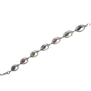 Vintage Silver Tone Dolphin Bracelet With Abalone Shell Inlay & Lobster Clasp